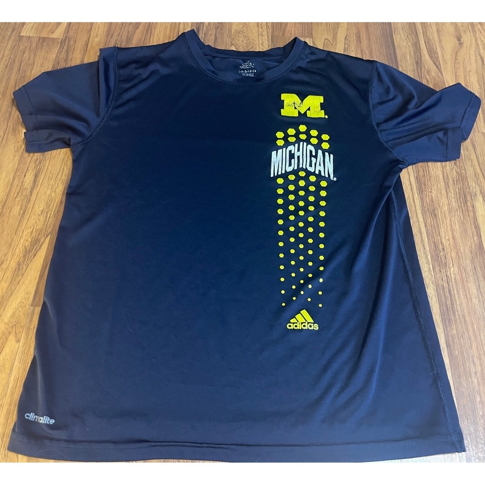 Adidas Michigan Wolverines Shirt Youth L Navy Blue Climalite Graphic Tee Sport